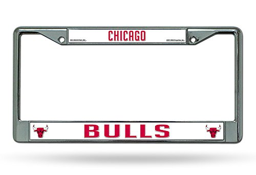 Official NBA Shop Authentic Chrome License Plate Frame and Matching Colored Auto Emblem (Chicago Bulls)