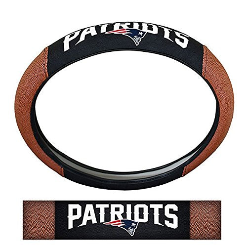 NFL Fan Shop Auto Bundle. Premium Pigskin Leather Accented Steering Wheel Cover with Embroidered Team Name and Logo along with a 3-Pack of Team Helmet Air Fresheners