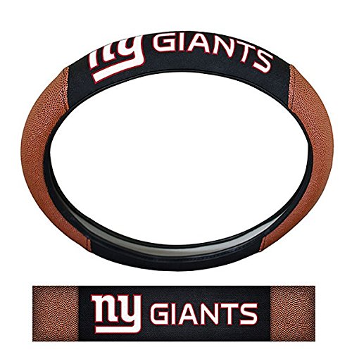 NFL Fan Shop Auto Bundle. Premium Pigskin Leather Accented Steering Wheel Cover with Embroidered Team Name and Logo along with a 3-Pack of Team Helmet Air Fresheners