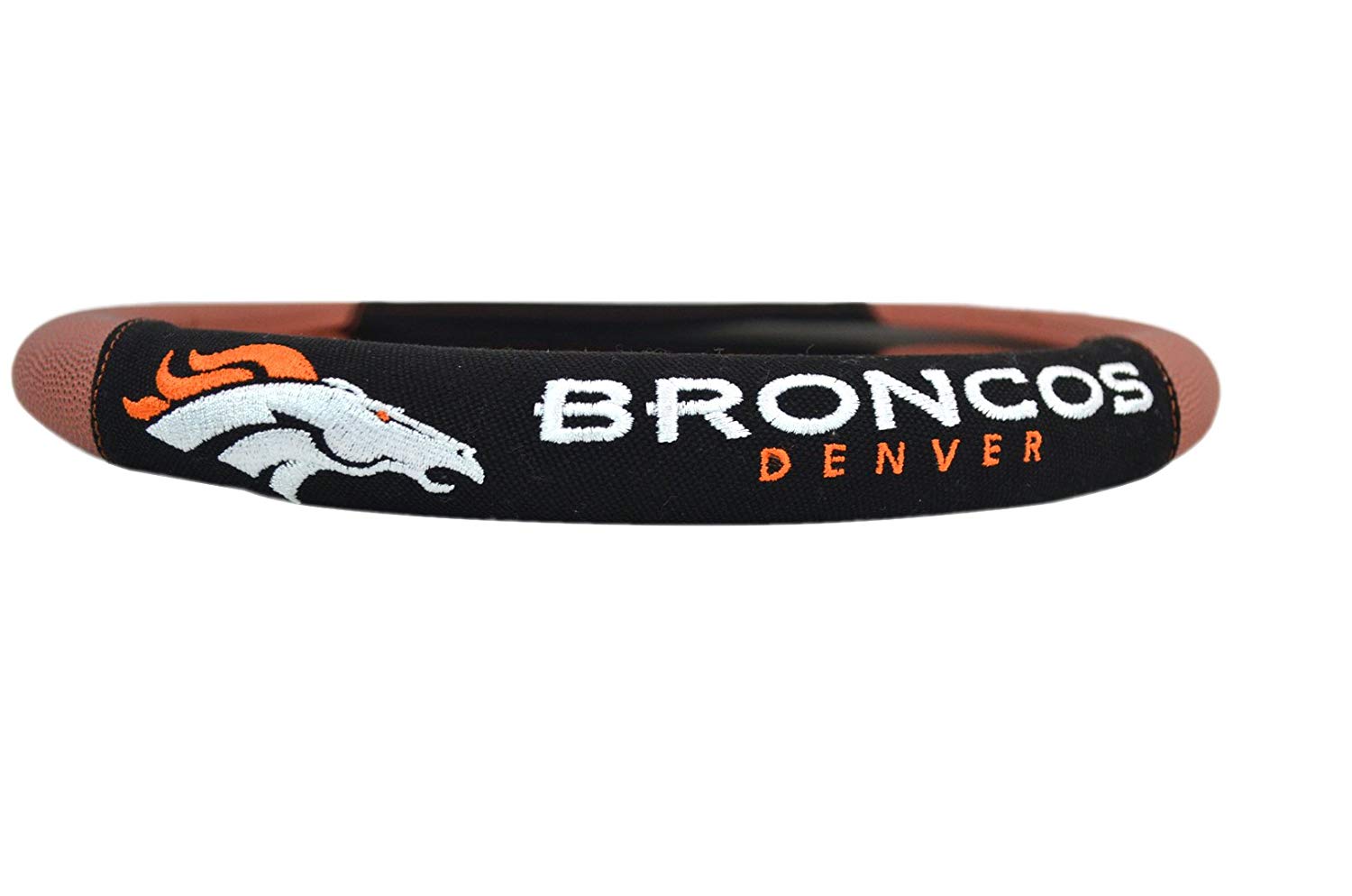 NFL Fan Shop Auto Bundle. Premium Pigskin Leather Accented Steering Wheel Cover with Embroidered Team Name and Logo along with a 3-Pack of Team Helmet Air Fresheners