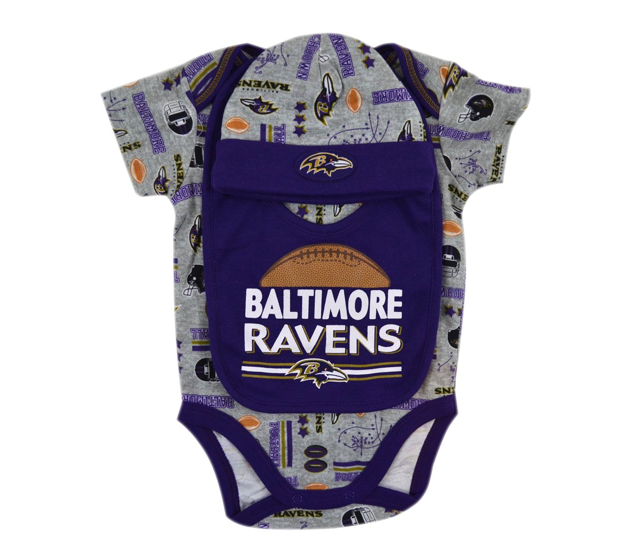 Official National Football League Fan Shop Authentic NFL Baby 3-pc Body Suit Onesie, Cap and Bib Bundled Set