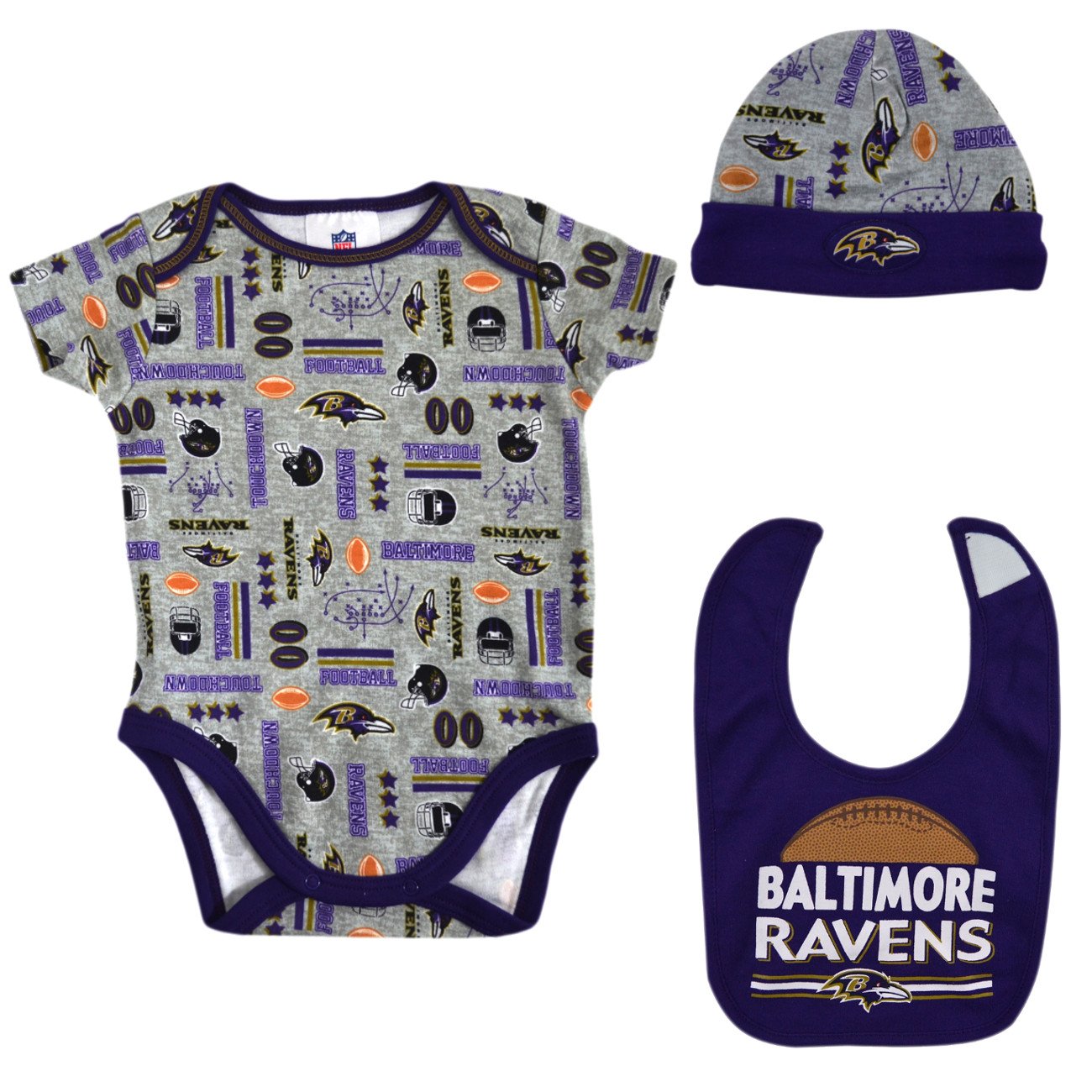 Official National Football League Fan Shop Authentic NFL Baby 3-pc Body Suit Onesie, Cap and Bib Bundled Set