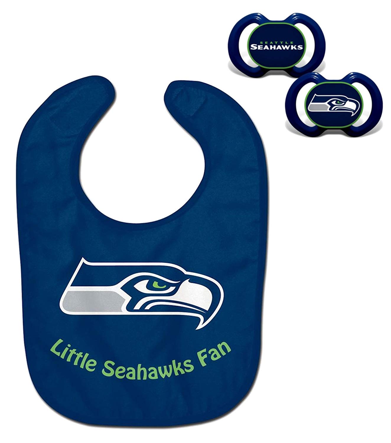 Official NFL Fan Shop Authentic Baby Pacifier and Bib Bundle Set. Start Out Early in Joining The Fan Club and Show Support for Your Favorite Football Team
