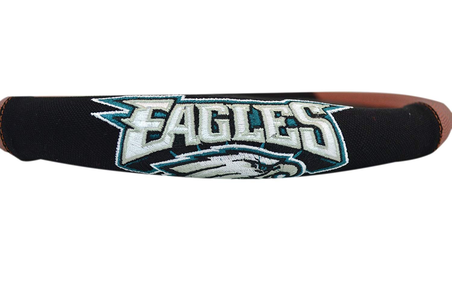 NFL Fan Shop Auto Bundle. Premium Pigskin Leather Accented Steering Wheel Cover with Embroidered Team Name and Logo along with a 3-Pack of Team Helmet Air Fresheners