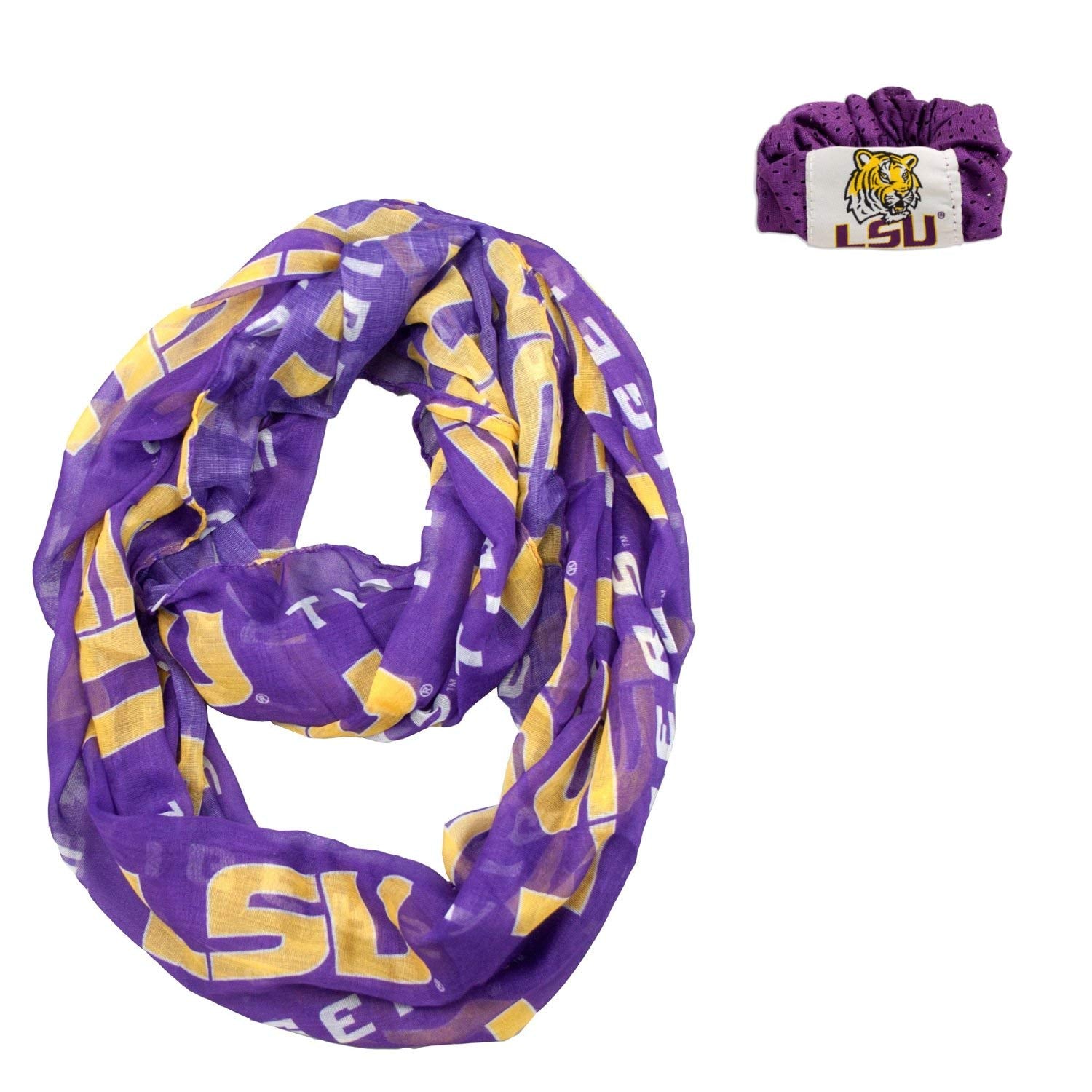 NCAA Merchandise Official National Collegiate Athletic Association Fan Shop Authentic NCAA Infinity Scarf and Hair Twist - Scrunchie Set. Show School Pride Everywhere