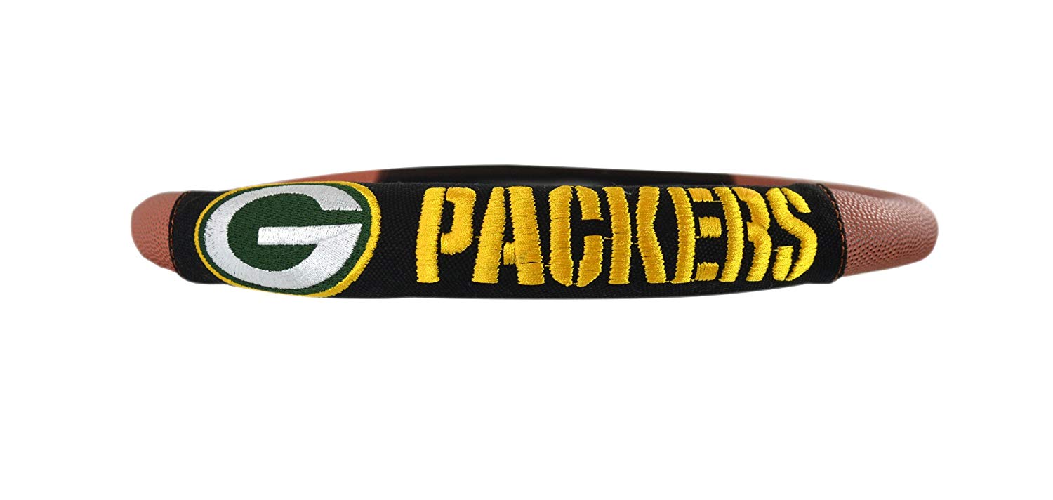 NFL Fan Shop Auto Bundle. Premium Pigskin Leather Accented Steering Wheel Cover with Embroidered Team Name and Logo along with a 3-Pack of Team Helmet Air Fresheners