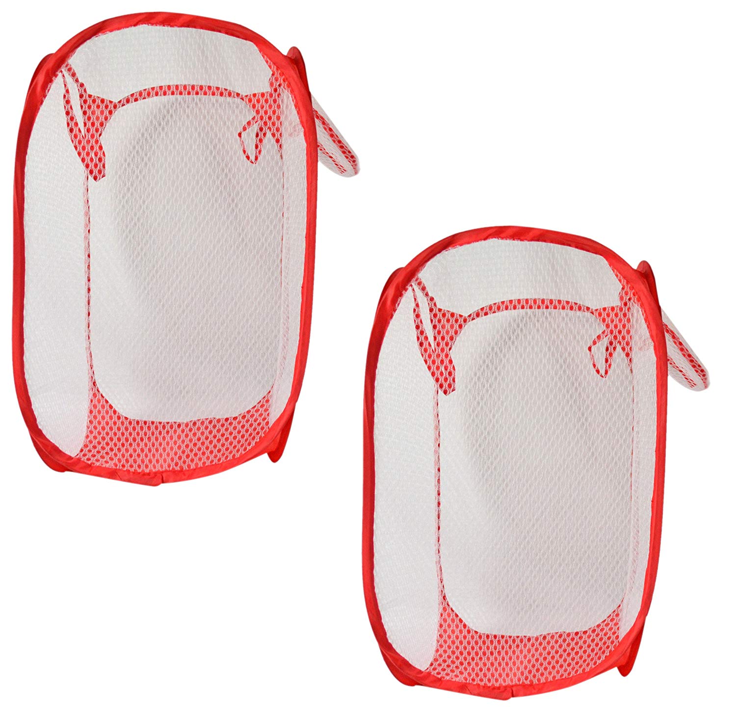 Space-Saving Collapsible Laundry Hamper 2-Pack Basket Bundle. Carrying Handles and Storage pocket - Multiple Colors, Light-weight Mesh Foldable Hampers. Great for College Dorms and Teens
