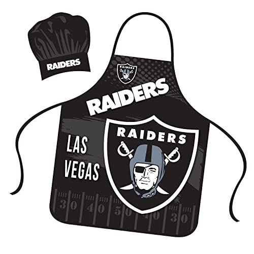 Mojo Licensing Las Vegas Raiders Apron Chef Hat Set Full Color Universal Size Tie Back Grilling Tailgate BBQ Cooking Host