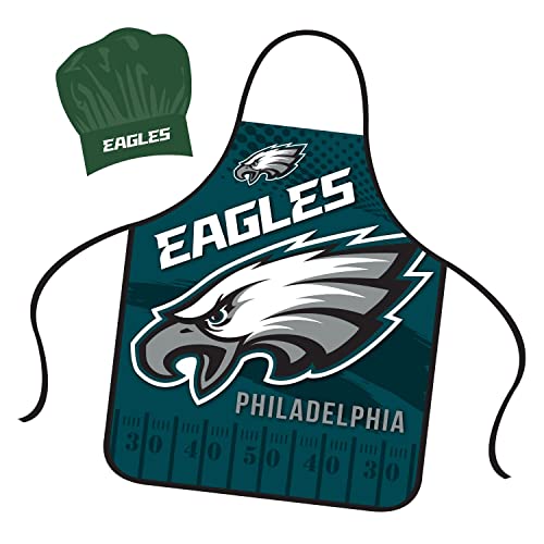 Mojo Licensing Philadelphia Eagles Apron Chef Hat Set Full Color Universal Size Tie Back Grilling Tailgate BBQ Cooking Host