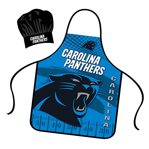 Mojo Licensing Carolina Panthers Apron Chef Hat Set Full Color Universal Size Tie Back Grilling Tailgate BBQ Cooking Host