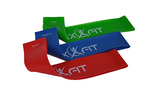 Mixxfit Resistance Bands - Flat Loop Training Exercise Bands. 3 Piece Set in Light, Medium and Heavy Resistant Levels. Home Training and Therapy/rehab Workouts. Great for Yoga and Pilates. Workout Pamphlet and Carrying Bag Included (10" X 2") ***