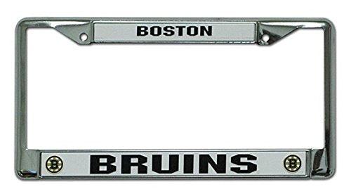 Official National Hockey League Fan Shop Licensed NHL Shop Authentic Chrome License Plate Frame and Chrome Colored Auto Emblem (Boston Bruins)