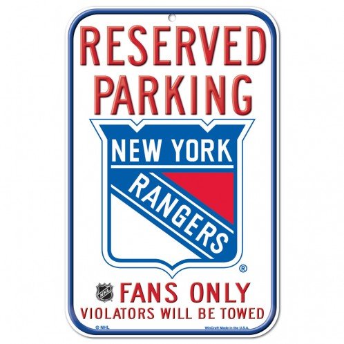 NHL Authentic Reserved Parking Sign, 12 x 18 Inch - New York Rangers - White