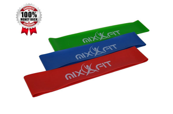 Mixxfit Resistance Bands - Flat Loop Training Exercise Bands. 3 Piece Set in Light, Medium and Heavy Resistant Levels. Home Training and Therapy/rehab Workouts. Great for Yoga and Pilates. Workout Pamphlet and Carrying Bag Included (10" X 2") ***