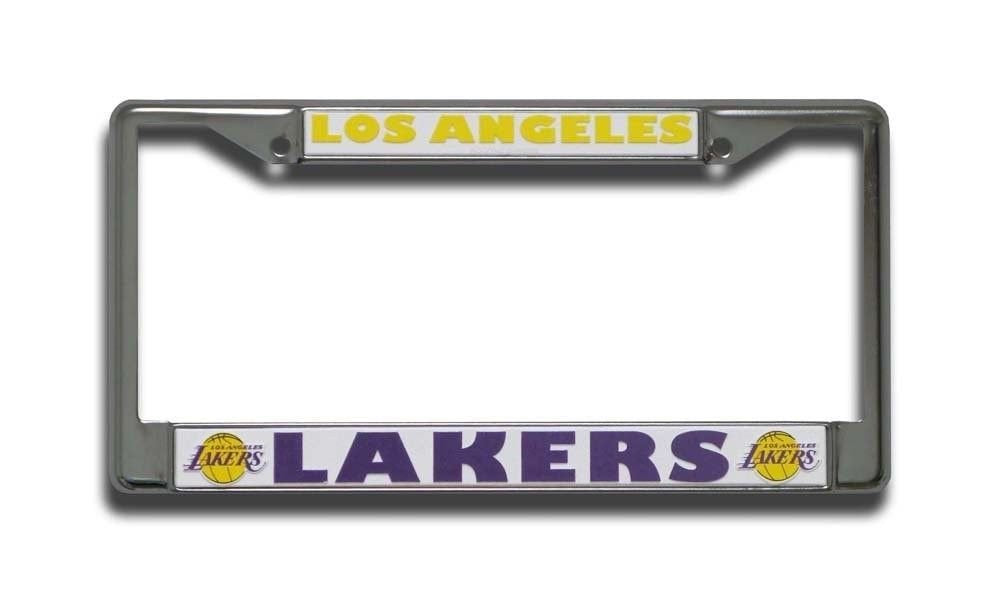 Official NBA Shop Authentic Chrome License Plate Frame and Matching Colored Auto Emblem (Los Angeles Lakers)
