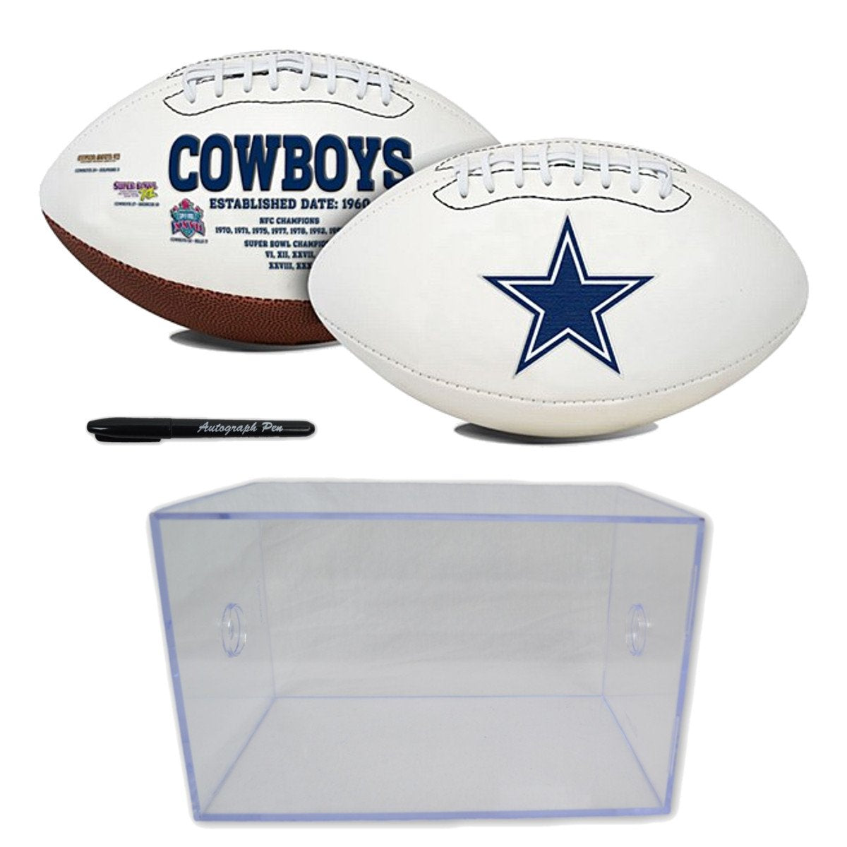 Jarden Sports Licensing/Pro-Mold Official National Football League Fan Shop Authentic NFL Signature Series Super Bowl Ball and Display Case. Great Collectible Bundle for the office or Man Cave