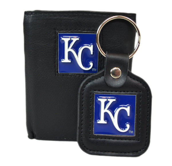Official Major League Baseball Fan Shop Authentic Genuine Leather MLB Trifold Wallet and Key Chain Bundled Set