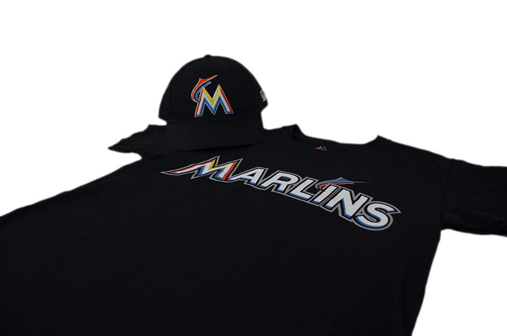 Majestic Major League Baseball Fan Shop Team T-Shirt and Adjustable Cap (Miami Marlins, Youth X-Large)