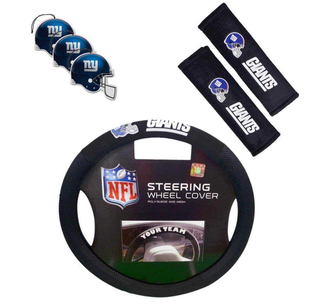 Fremont Die/TeamProMark Official National Football League Fan Shop Authentic NFL Auto Accessories Bundle - Team Steering Wheel Cover, Air Fresheners and Seat Belt Cover