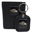 Official National Football League Fan Shop Authentic Genuine Leather NFL Trifold Wallet and Key Chain Bundled Set