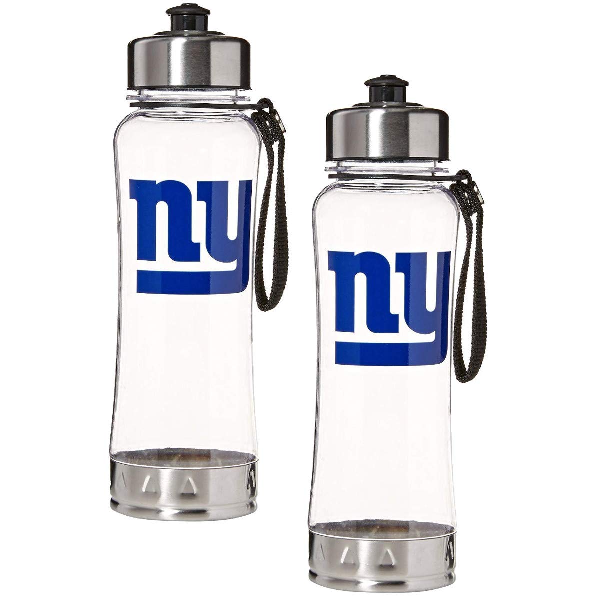 Duck House Official National Football League Fan Shop Authentic 2-Pack NFL Stainless Steel and Clear Clip-On 20oz Stainless Steel Water Bottle Bundle