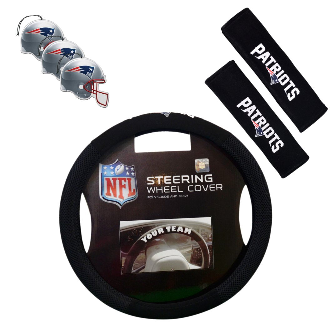 Fremont Die/TeamProMark Official National Football League Fan Shop Authentic NFL Auto Accessories Bundle - Team Steering Wheel Cover, Air Fresheners and Seat Belt Cover