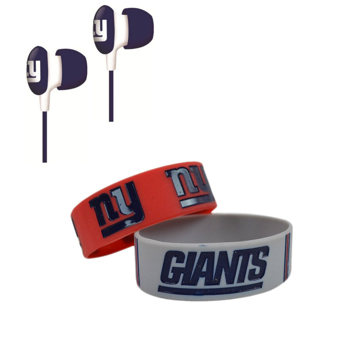 Official National Football League Fan Shop Authentic NFL Earbud Headphones and 2-pack Silicone Rubber Team Wristband Bundle Set