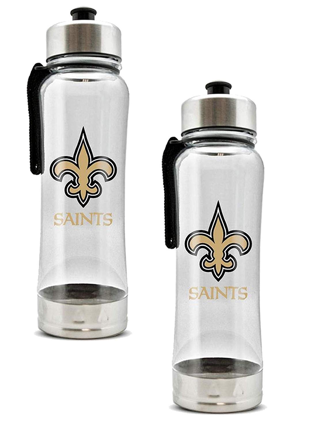 Duck House Official National Football League Fan Shop Authentic 2-Pack NFL Stainless Steel and Clear Clip-On 20oz Stainless Steel Water Bottle Bundle