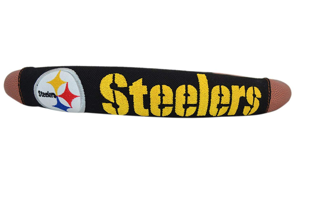 NFL Fan Shop Auto Bundle. Premium Pigskin Leather Accented Steering Wheel Cover with Embroidered Team Name and Logo along with a 3-Pack of Team Helmet Air Fresheners