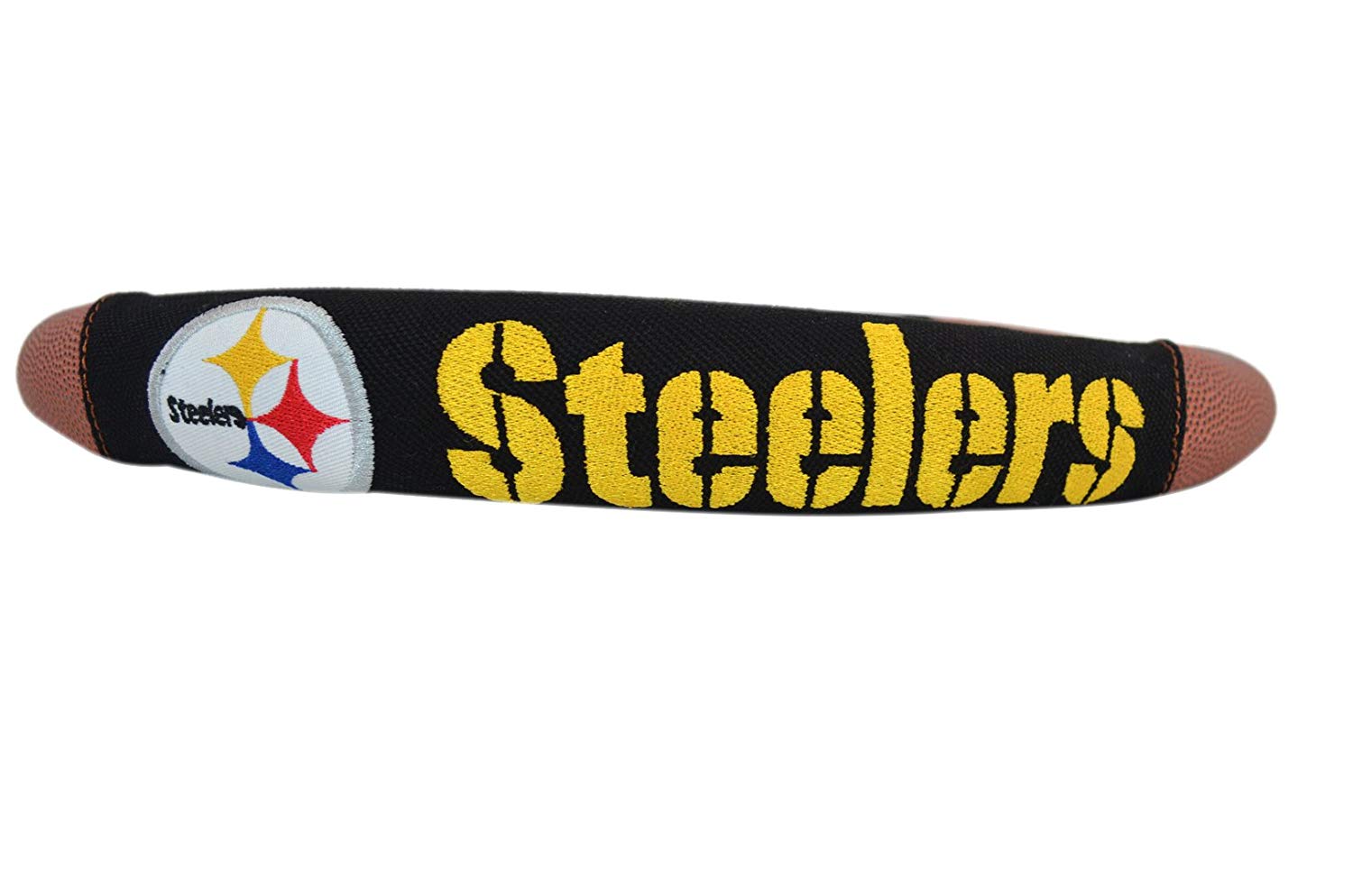 NFL Fan Shop Auto Bundle. Premium Pigskin Leather Accented Steering Wheel Cover with Embroidered Team Name and Logo along with a 3-Pack of Team Helmet Air Fresheners