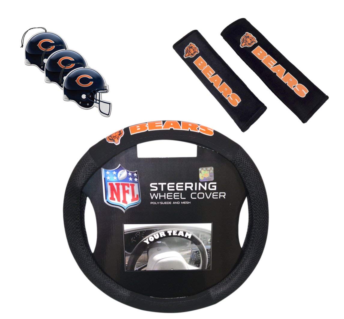 Fremont Die/TeamProMark Official National Football League Fan Shop Authentic NFL Auto Accessories Bundle - Team Steering Wheel Cover, Air Fresheners and Seat Belt Cover