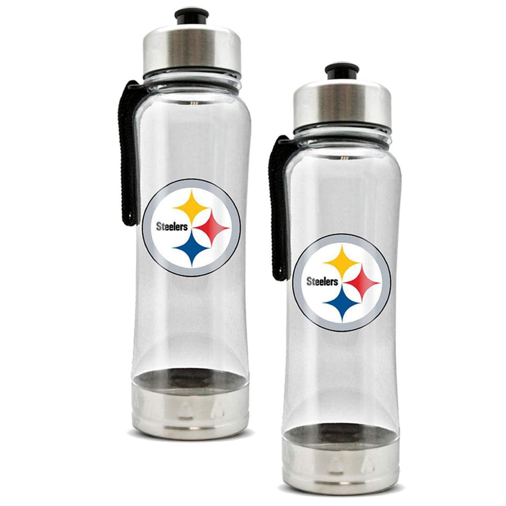 Duck House Official National Football League Fan Shop Authentic 2-Pack NFL Stainless Steel and Clear Clip-On 20oz Stainless Steel Water Bottle Bundle