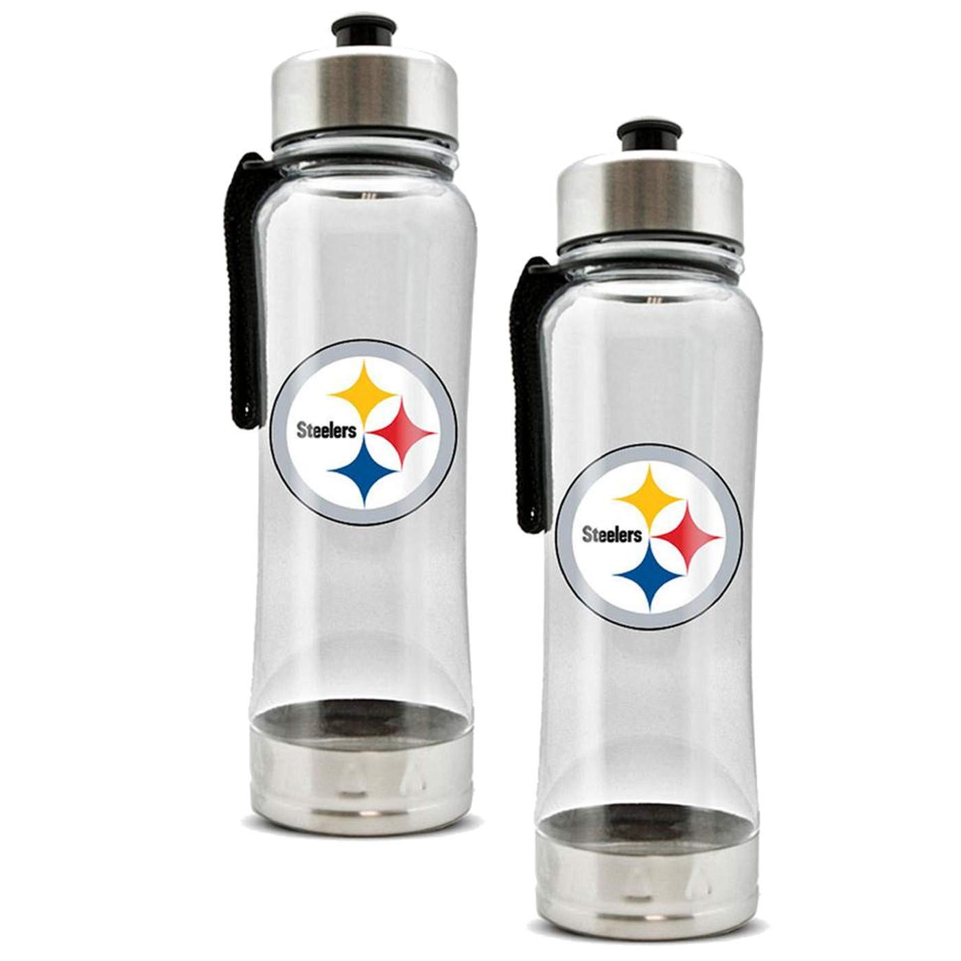 Duck House Official National Football League Fan Shop Authentic 2-Pack NFL Stainless Steel and Clear Clip-On 20oz Stainless Steel Water Bottle Bundle