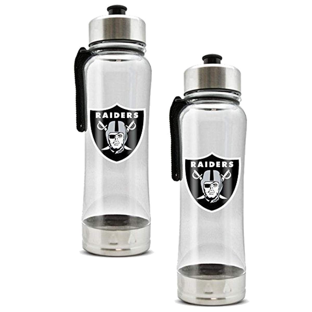Duck House Official National Football League Fan Shop Authentic 2-Pack NFL Stainless Steel and Clear Clip-On 20oz Stainless Steel Water Bottle Bundle