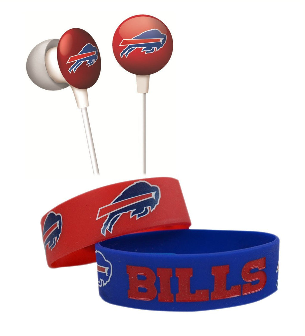 Official National Football League Fan Shop Authentic NFL Earbud Headphones and 2-pack Silicone Rubber Team Wristband Bundle Set