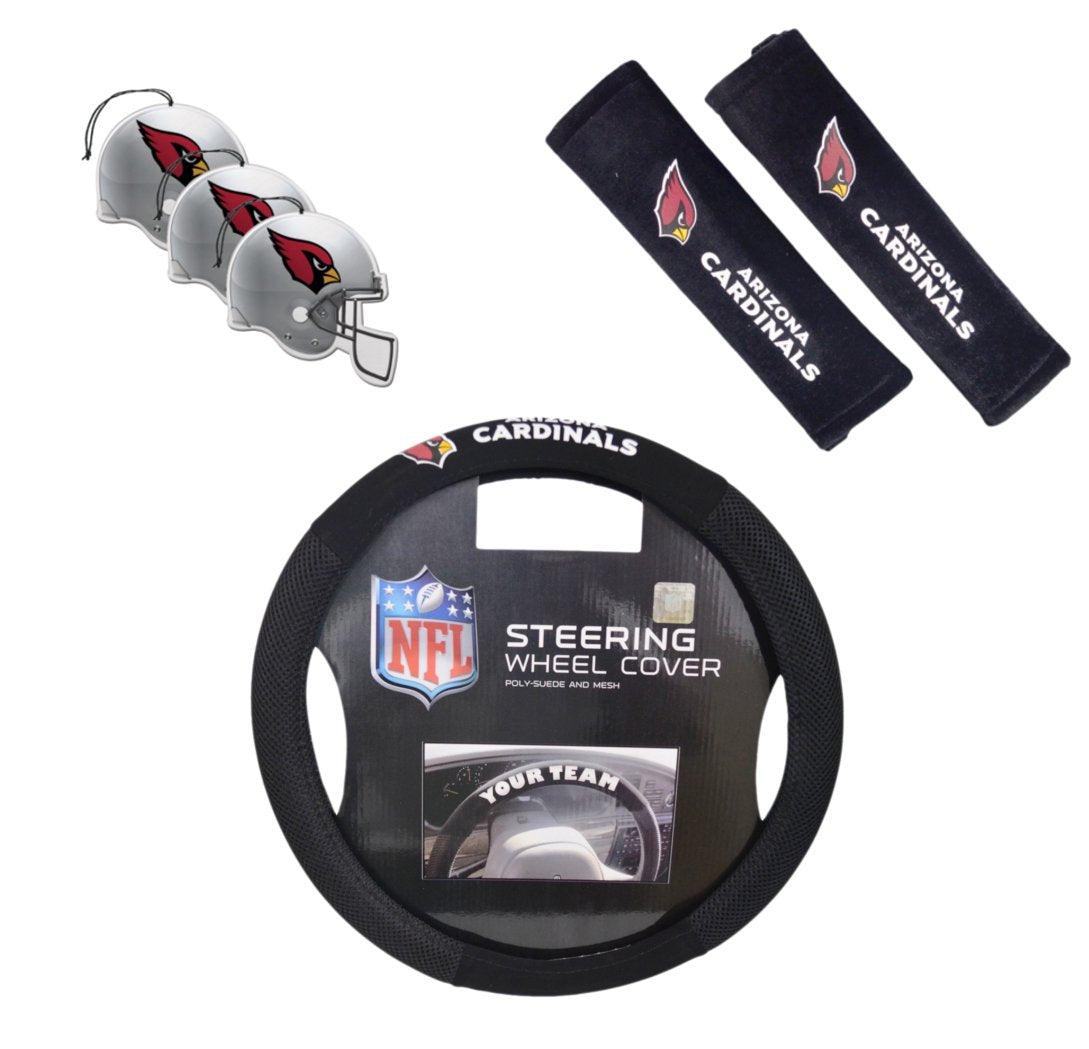 Fremont Die/TeamProMark Official National Football League Fan Shop Authentic NFL Auto Accessories Bundle - Team Steering Wheel Cover, Air Fresheners and Seat Belt Cover
