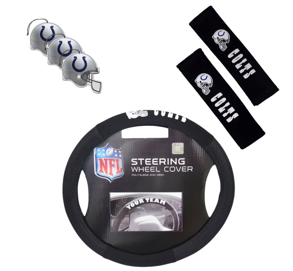 Fremont Die/TeamProMark Official National Football League Fan Shop Authentic NFL Auto Accessories Bundle - Team Steering Wheel Cover, Air Fresheners and Seat Belt Cover
