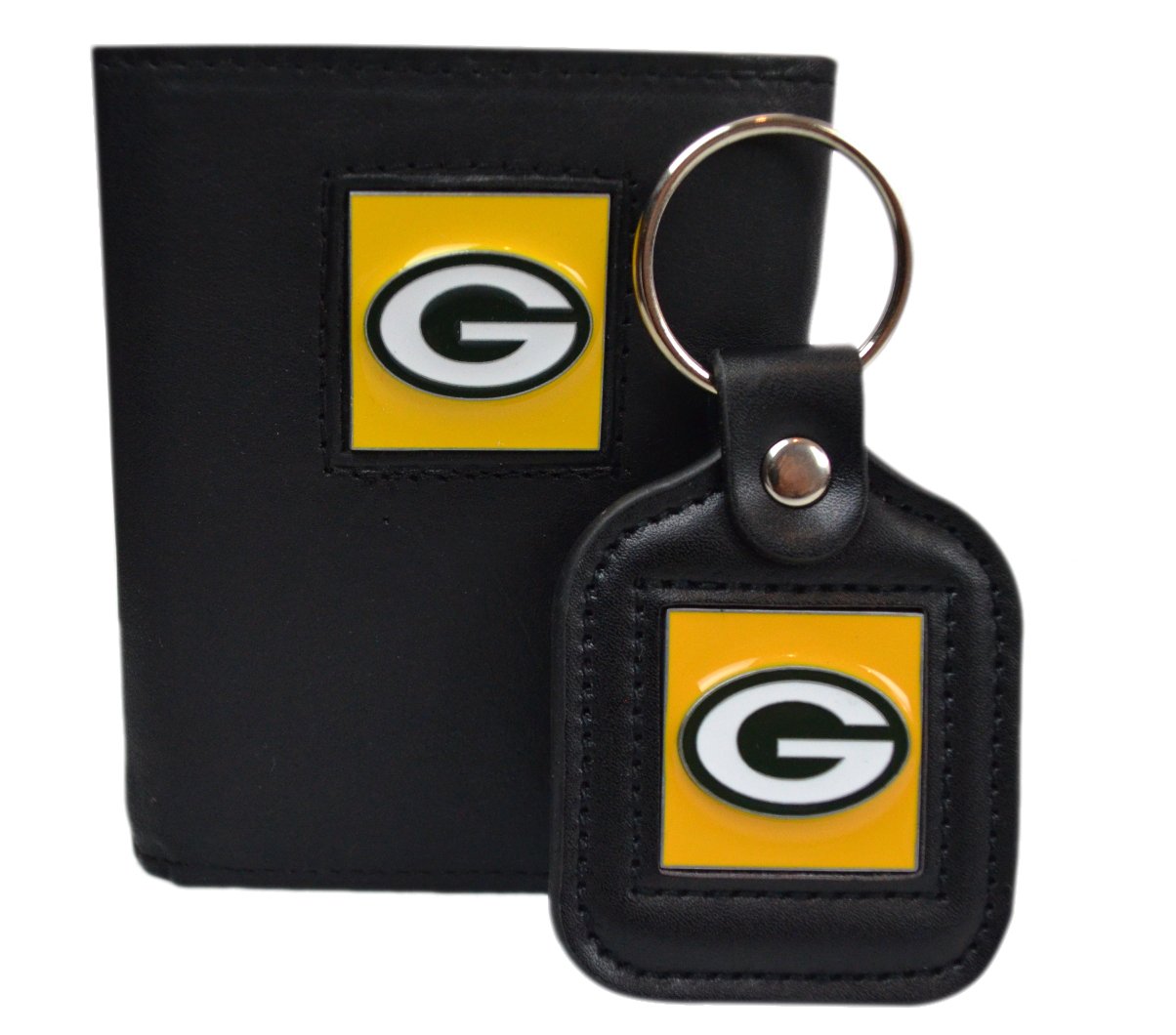Official National Football League Fan Shop Authentic Genuine Leather NFL Trifold Wallet and Key Chain Bundled Set