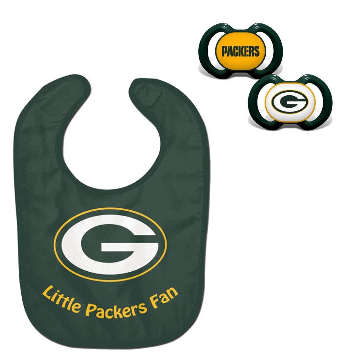 Official NFL Fan Shop Authentic Baby Pacifier and Bib Bundle Set. Start Out Early in Joining The Fan Club and Show Support for Your Favorite Football Team