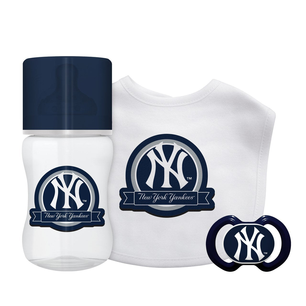 Official Licensed MLB Fan Shop Major League Baseball Team Baby Starter Set - Bottle, Bib Pacifier Set 3 Months and Up. Great for baby pictures