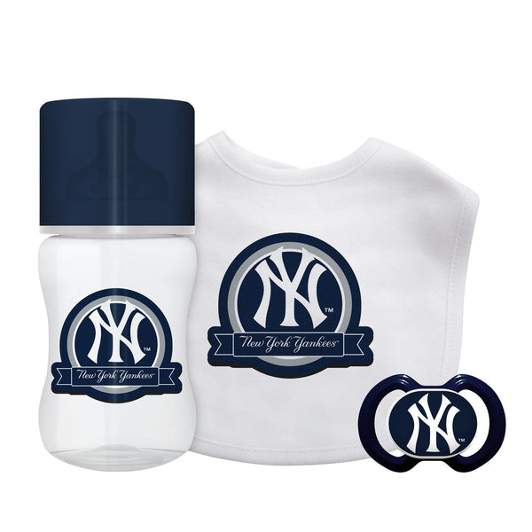 Official Licensed MLB Fan Shop Major League Baseball Team Baby Starter Set - Bottle, Bib Pacifier Set 3 Months and Up. Great for baby pictures