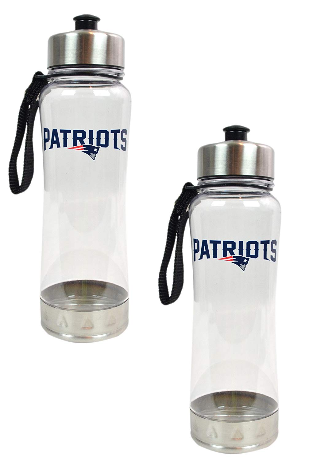 Duck House Official National Football League Fan Shop Authentic 2-Pack NFL Stainless Steel and Clear Clip-On 20oz Stainless Steel Water Bottle Bundle