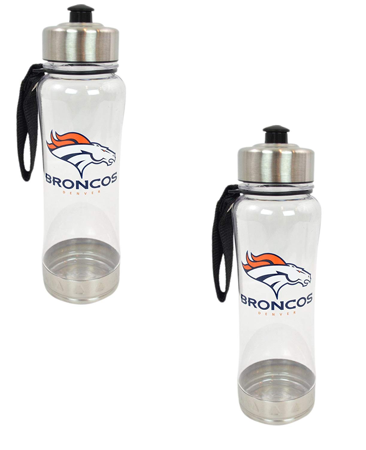 Duck House Official National Football League Fan Shop Authentic 2-Pack NFL Stainless Steel and Clear Clip-On 20oz Stainless Steel Water Bottle Bundle