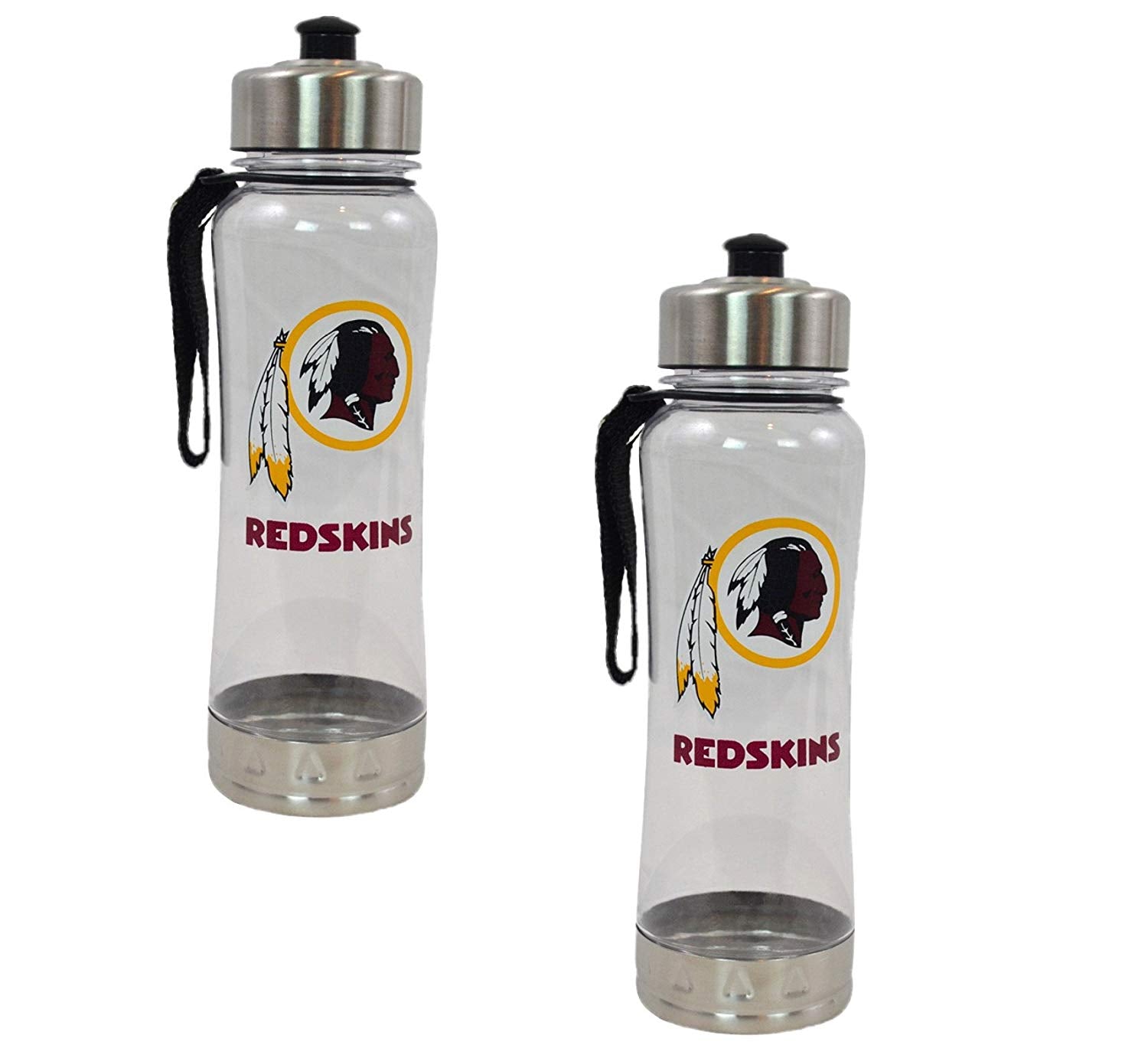 Duck House Official National Football League Fan Shop Authentic 2-Pack NFL Stainless Steel and Clear Clip-On 20oz Stainless Steel Water Bottle Bundle