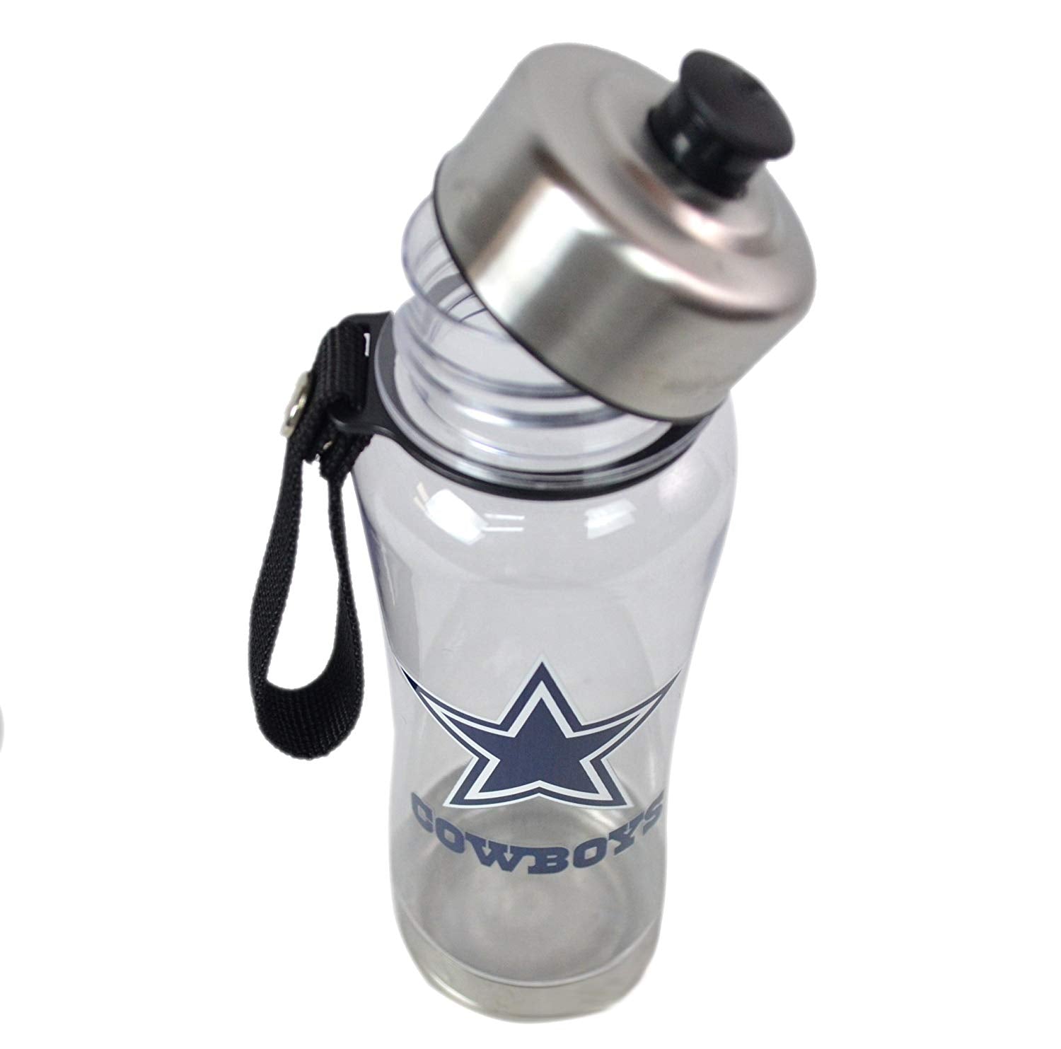 Duck House Official National Football League Fan Shop Authentic 2-Pack NFL Stainless Steel and Clear Clip-On 20oz Stainless Steel Water Bottle Bundle