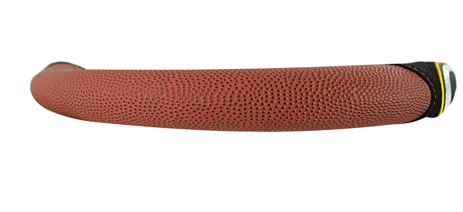 NFL Fan Shop Auto Bundle. Premium Pigskin Leather Accented Steering Wheel Cover with Embroidered Team Name and Logo along with a 3-Pack of Team Helmet Air Fresheners