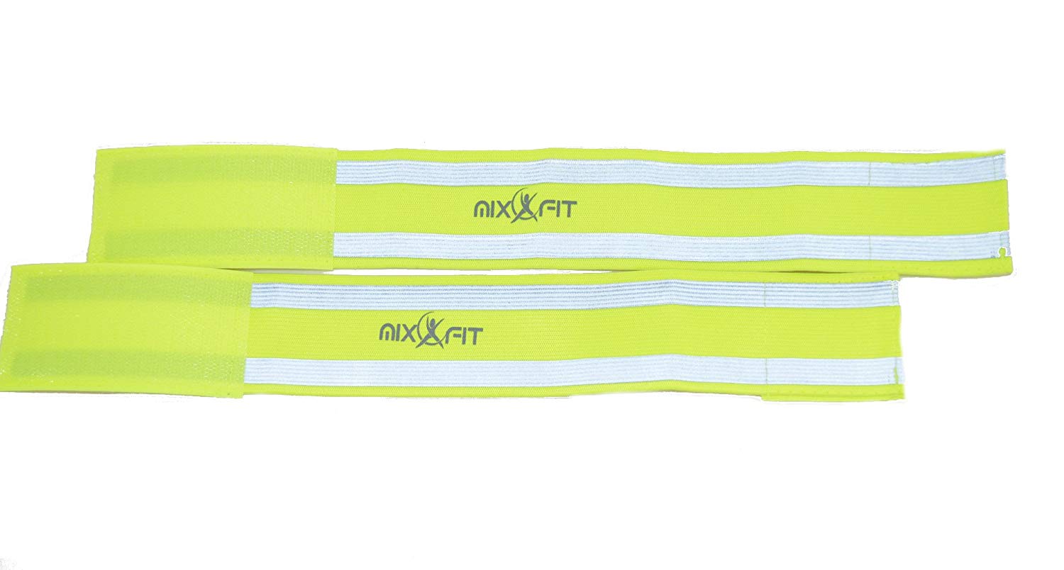 Mixxfit Safety Reflective Band - Soft Elastic Hook and Loop Fastening Band with High Visibility Industry Standard Color for Safety - Night Walking - Jogging, Cycling, Running, Walking The Dog