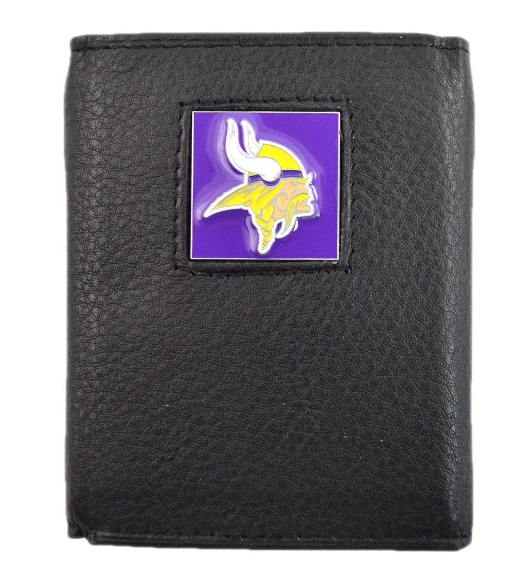 Official National Football League Fan Shop Authentic Genuine Leather NFL Trifold Wallet and Key Chain Bundled Set