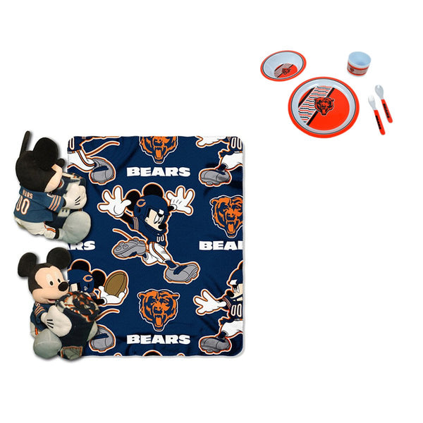 Official National Football League and Disney Fan Shop Authentic NFL Mickey Mouse Hugger Stuff Toy, Blanket and 5-piece Dinner or Lunch Set Bundle