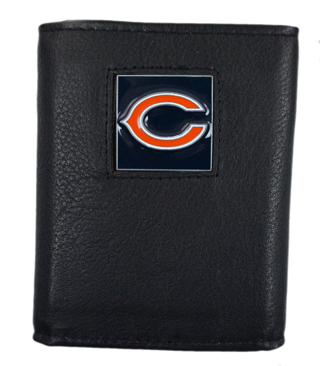 Official National Football League Fan Shop Authentic Genuine Leather NFL Trifold Wallet and Key Chain Bundled Set